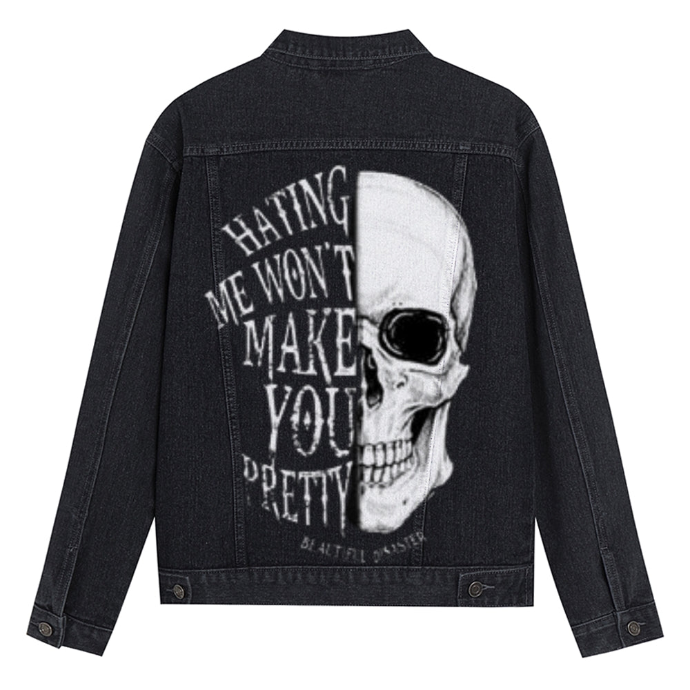 Mens Vintage Graphic Skull with Letter Denim Jacket