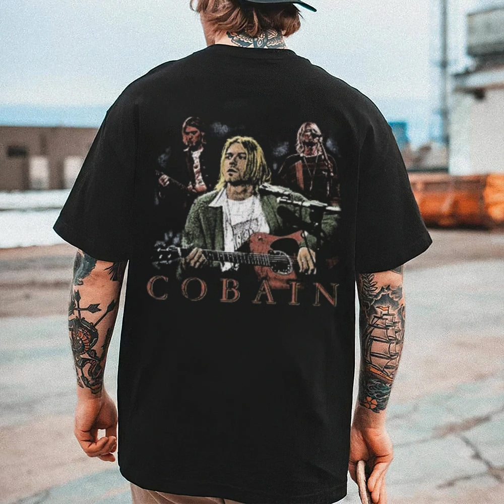 Mens Vintage Cobain Darkness Style Print Graphic Tee