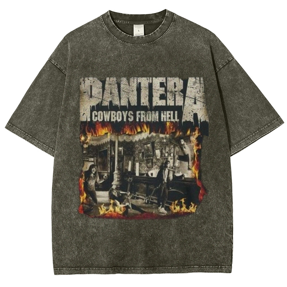 Unisex Vintage The Pantera Rock Band Print Short Sleeve Casual Graphic Washed T-shirt