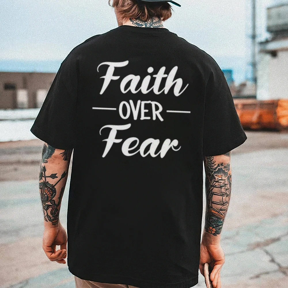 Mens Faith Over Fear Letter Graphic Tee