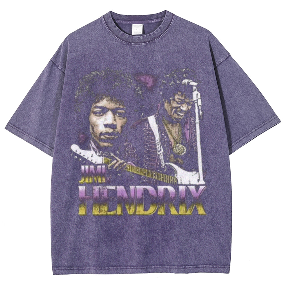 Unisex Vintage Hendrix Darkness Style Graphic Short Sleeve Washed T-shirt