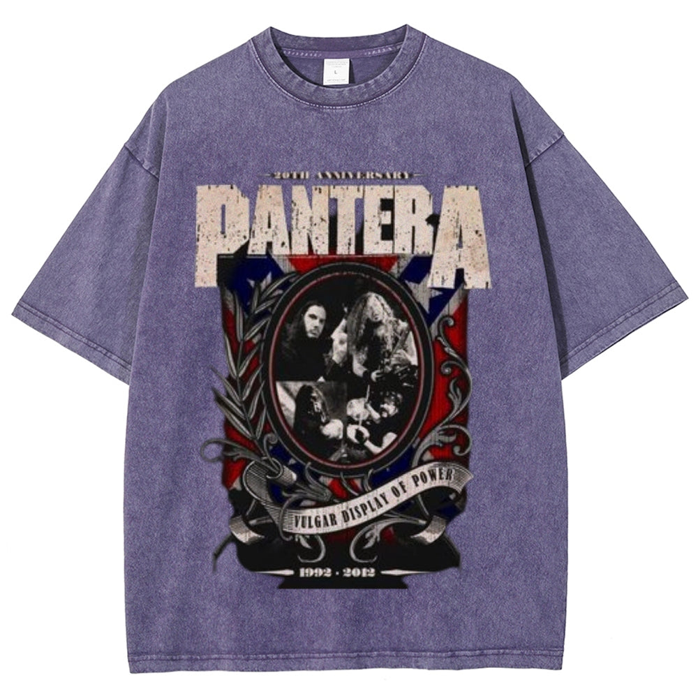 Unisex Vintage The Pantera Rock Band Print Short Sleeve Casual Graphic Washed T-shirt