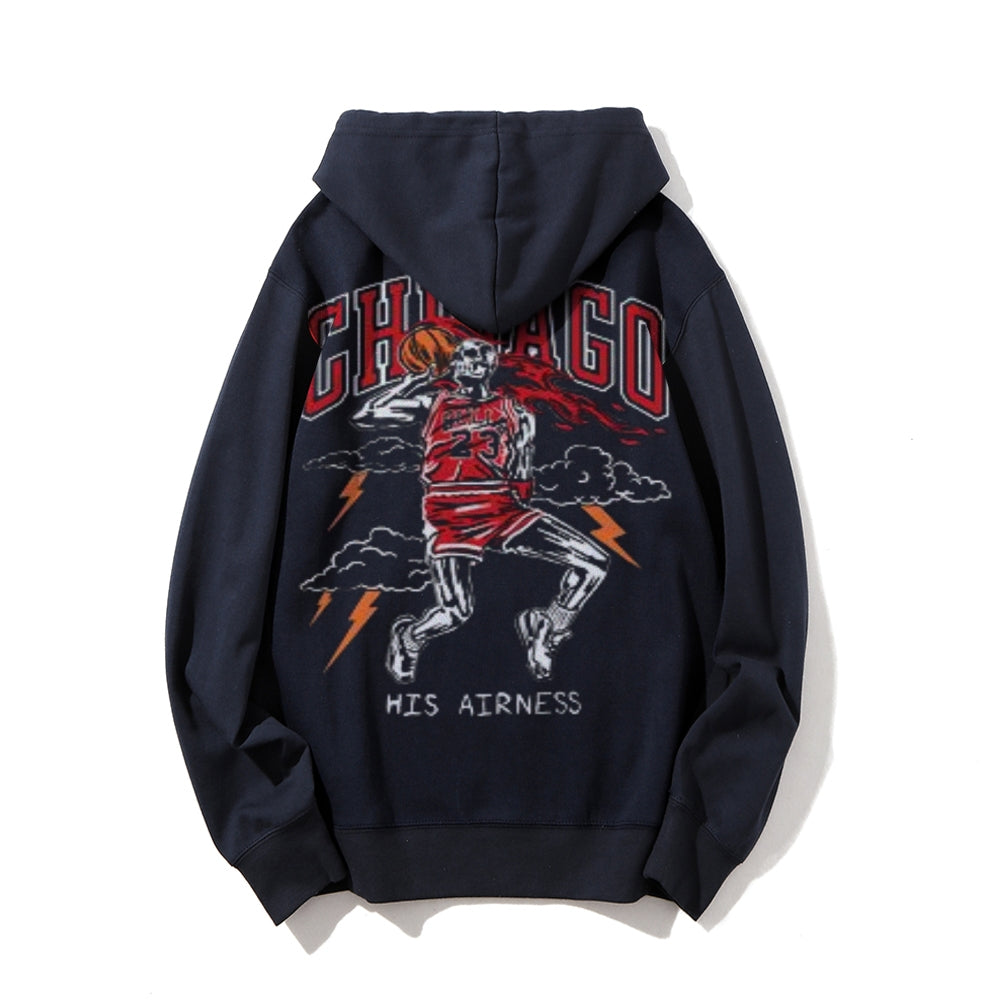 Mens Vintage Chicago Darkness Style Print Graphic Pullover With Kangaroo Pocket Hoodies