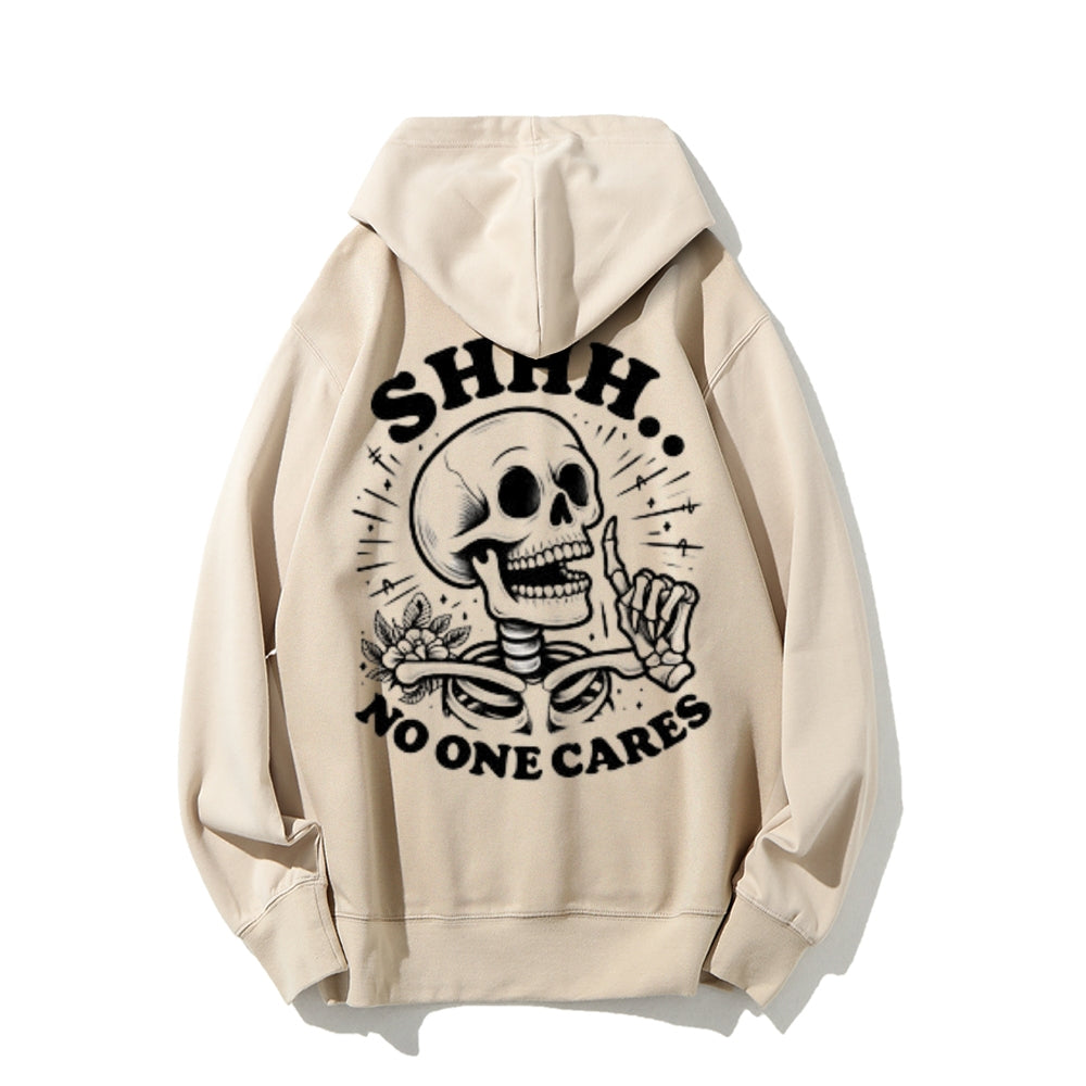 Mens NO ONE CARES Skull Graphic Hoodies
