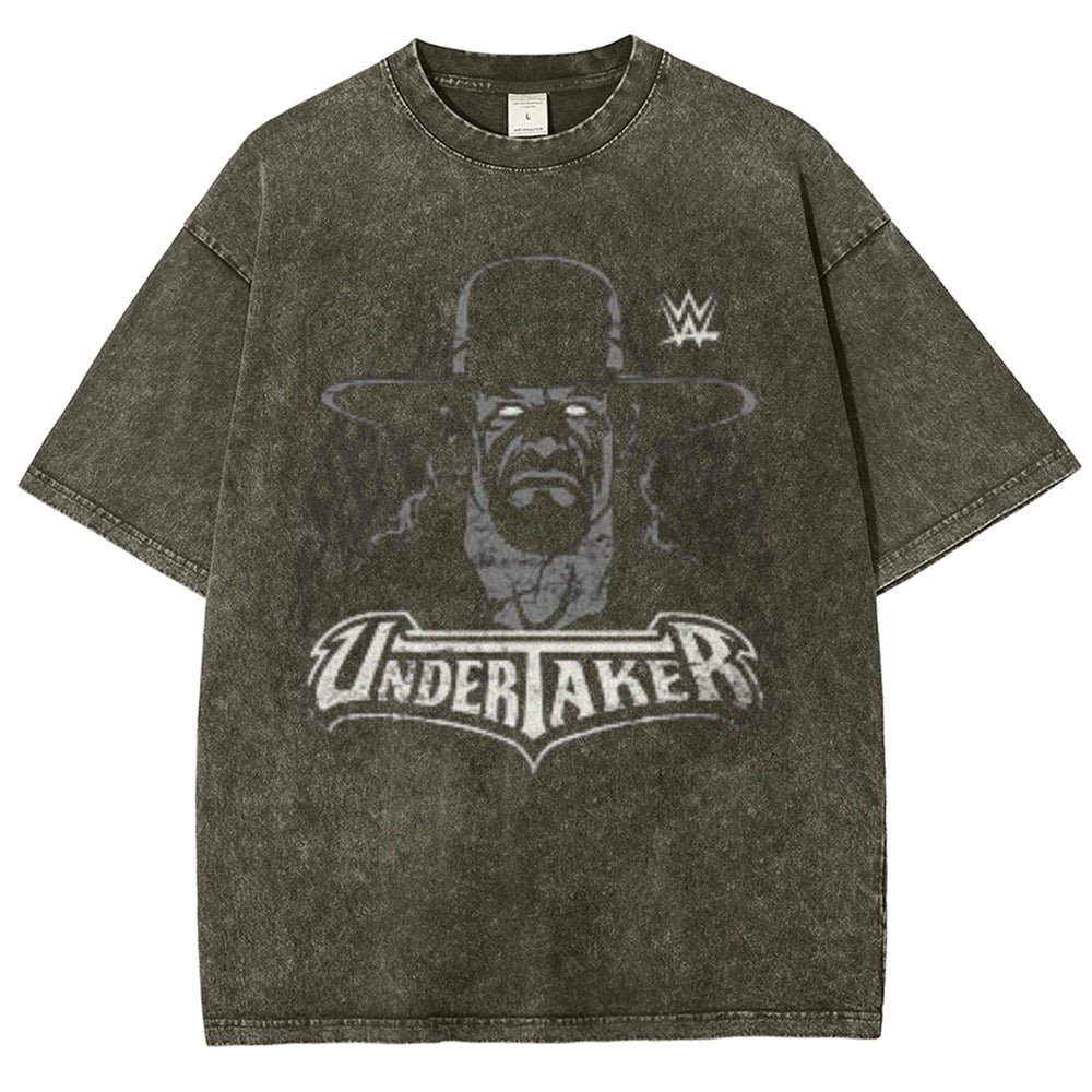 Unisex Vintage Undertaker Darkness Style Graphic Short Sleeve Washed T-shirt