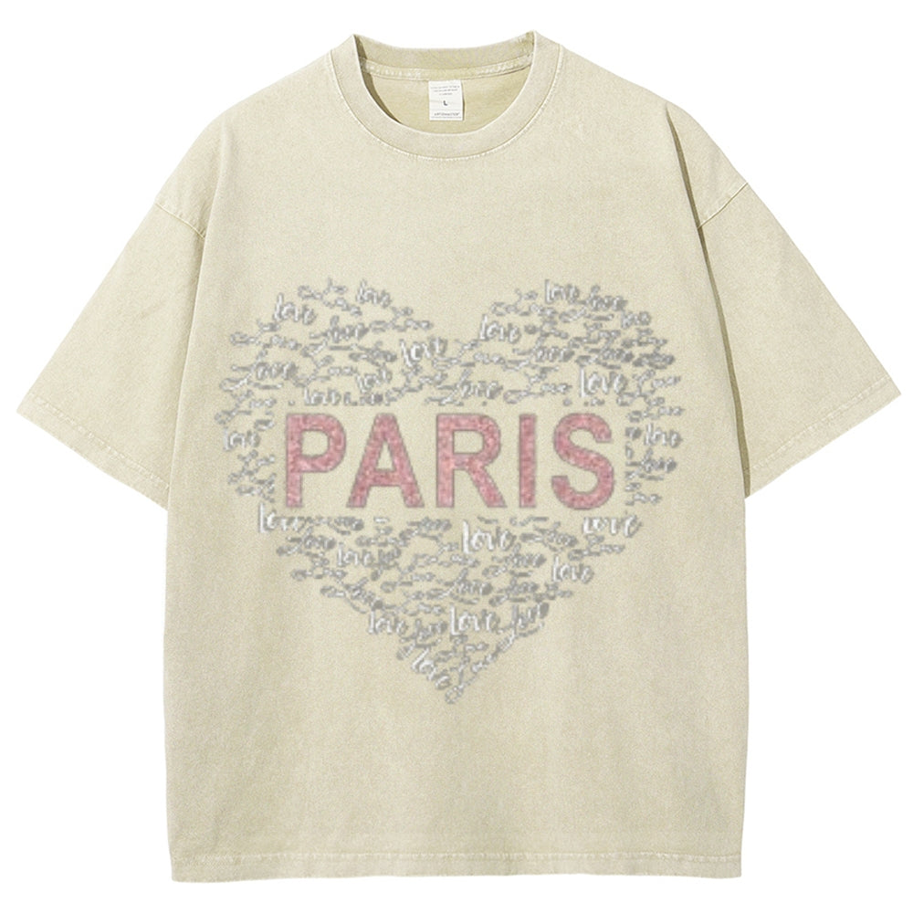 Women Washed Vintage Paris Heart Graphic Tee