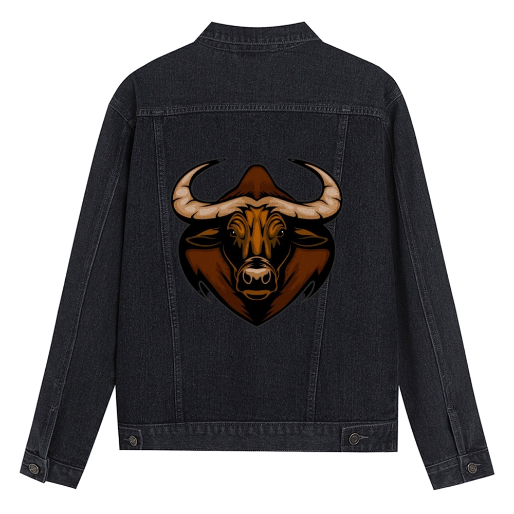 Mens Vintage Cartoon Prints BULLS Denim Jacket