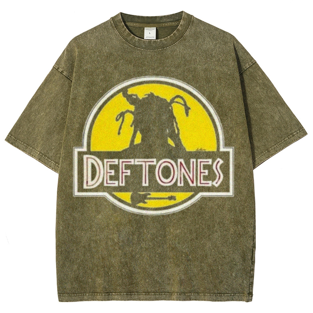 Unisex Vintage The Deftones Rock Band Print Short Sleeve Casual Graphic Washed T-shirt