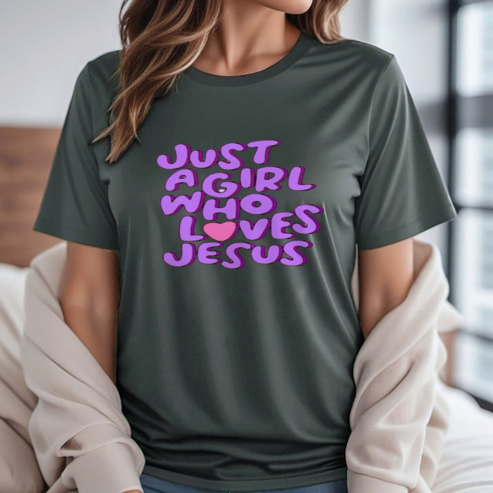 Women Just A girl Loves Jesus Print Graphic T-shirt