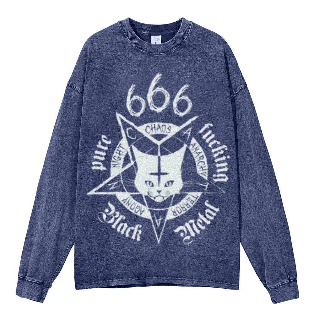 Oversized Vintage Washed CHAOS Cat Graphic Sweatshirt