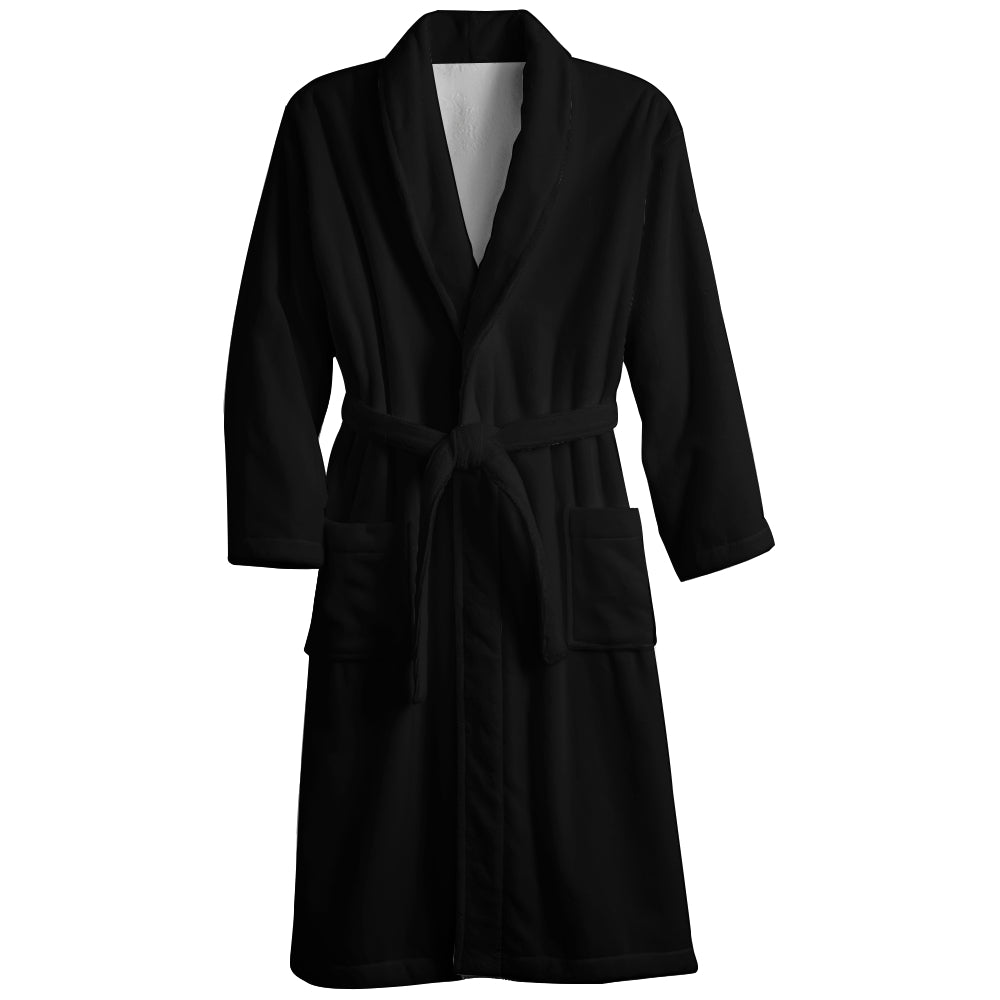 Mens Belt Black Solid Color Fleece Lounge Robe