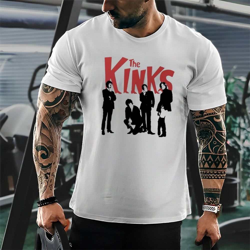 Mens Vintage The Kinks Rock Band Print Cotton Short Sleeve Casual Graphic T-shirt