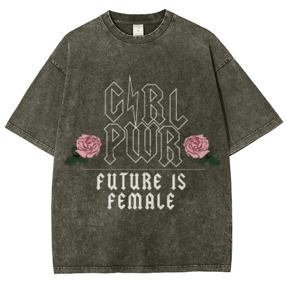 Women Washed Vintage Future Is Female Graphic Tee