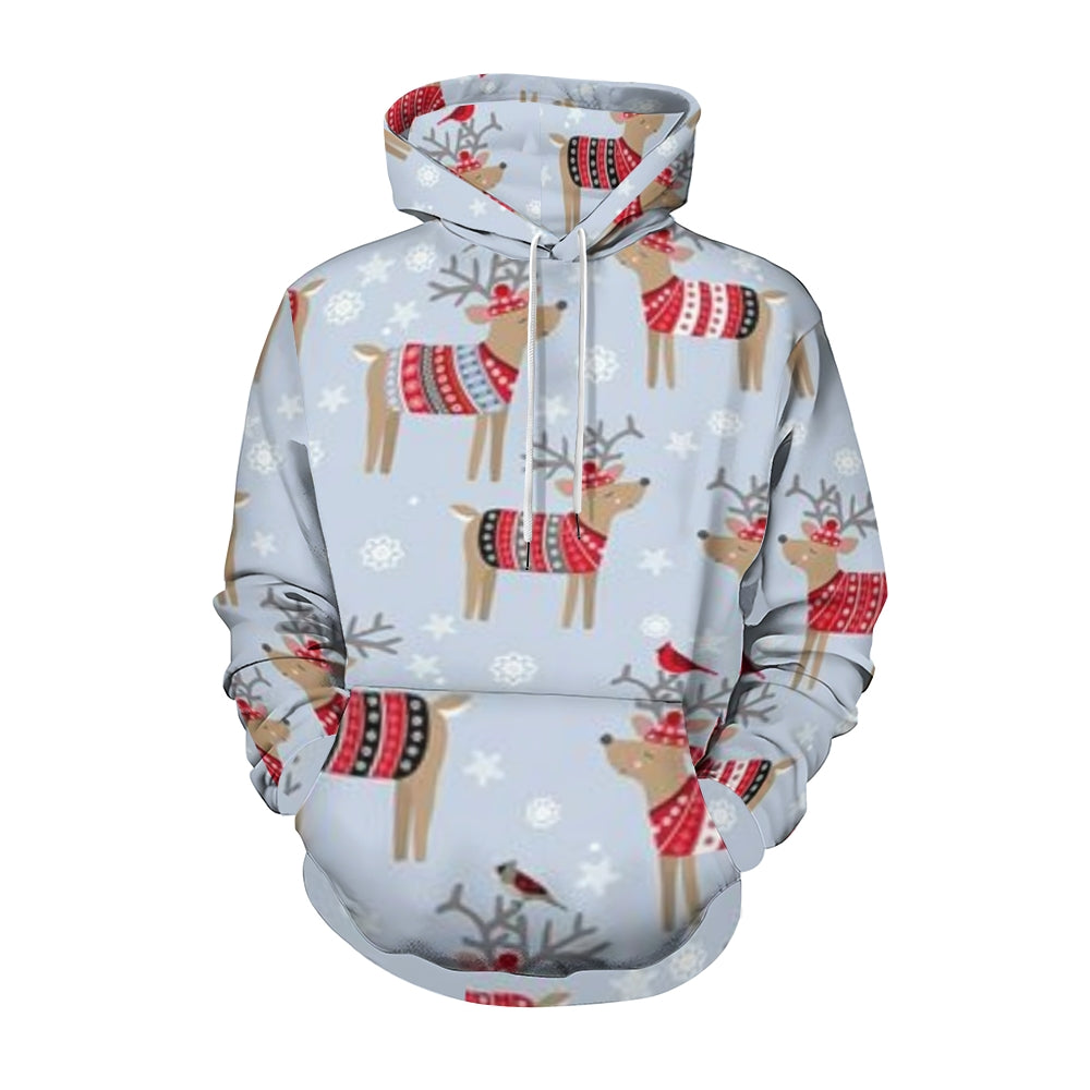 Christmas Reindeer Graphic Pullover With Kangaroo Pocket Hoodies