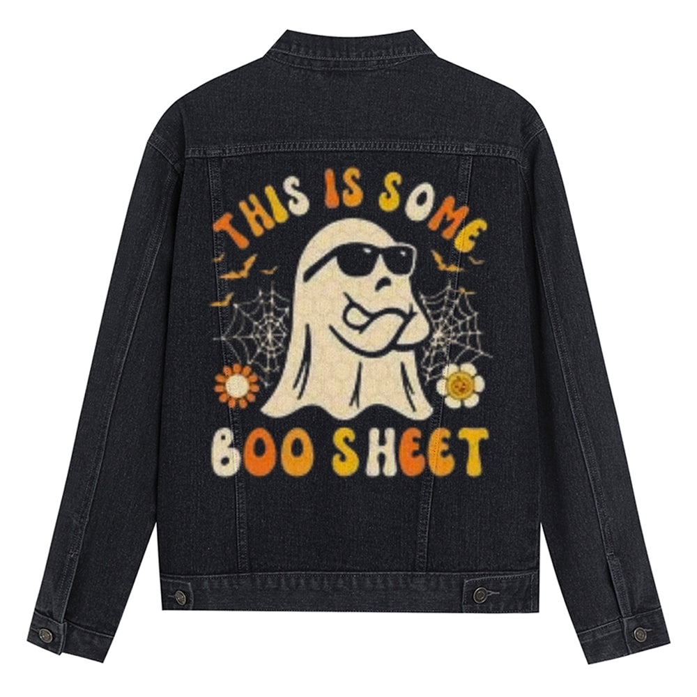 Mens Vintage THIS IS SOME BOO SHEET Graphic Denim Jacket