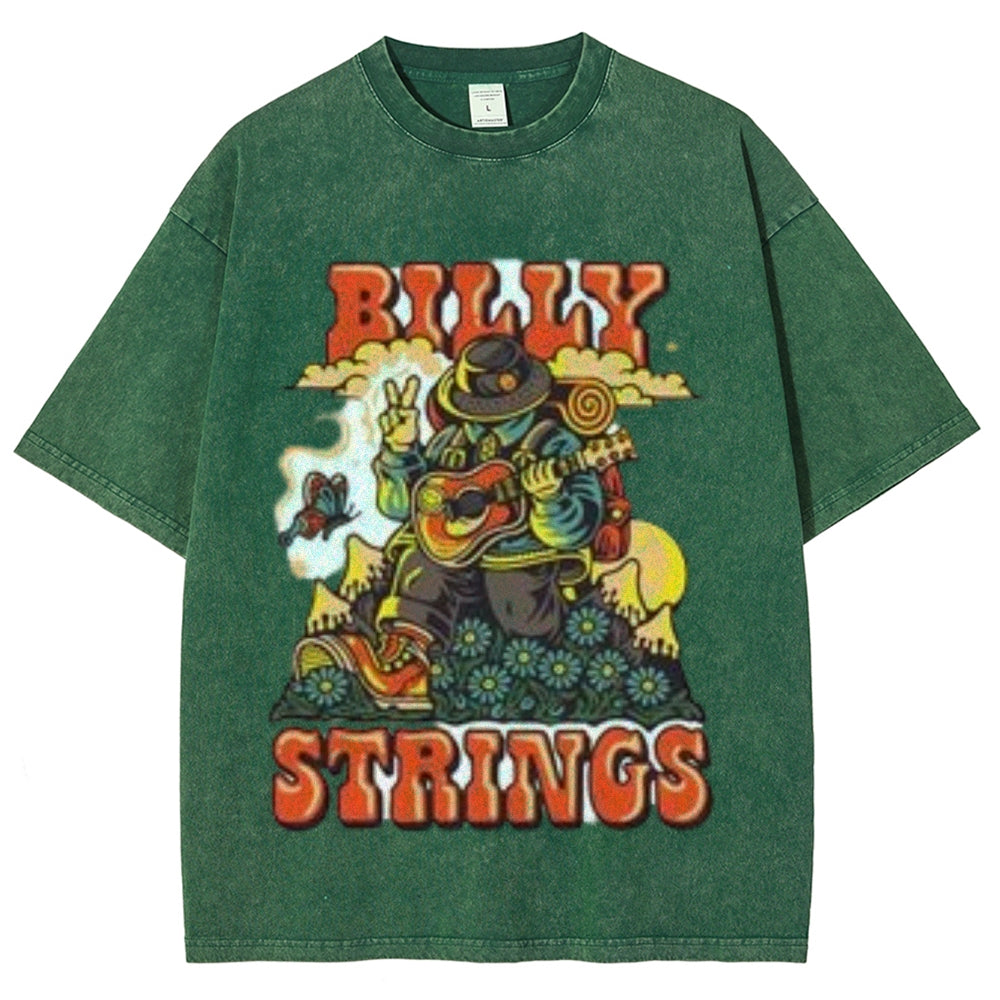 Unisex Vintage The Strings Rock Band Print Short Sleeve Casual Graphic Washed T-shirt