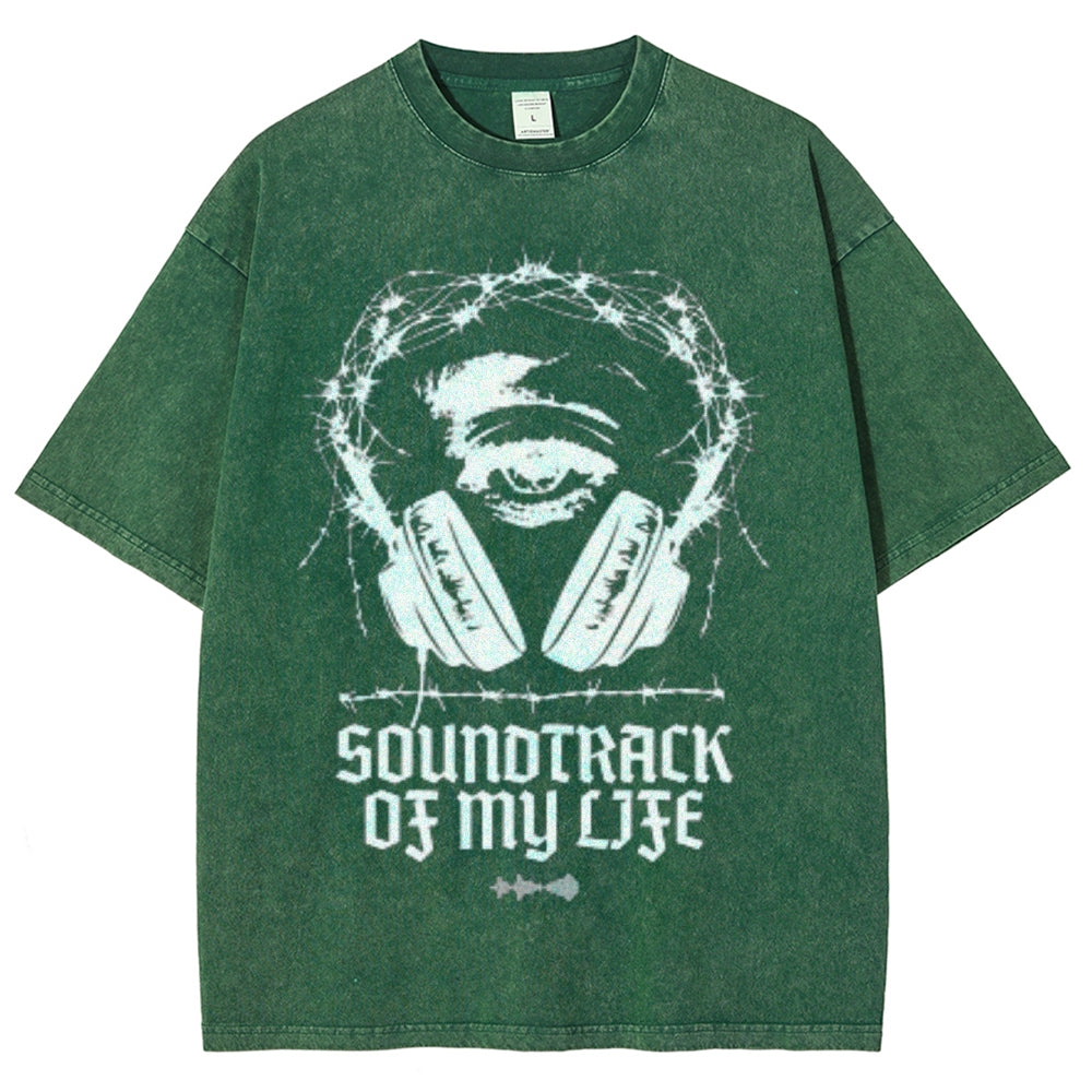 Unisex Vintage Soundtrack Of My Life Graphic Short Sleeve Washed T-shirt