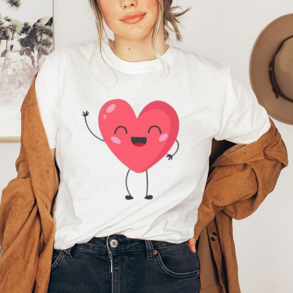 Women Love Pink Heart Valentine's Day Print  Graphic T-shirt