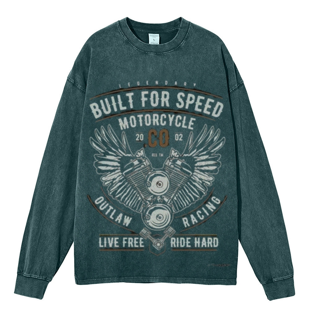 Oversized Vintage Washed BUILT FOR SPEED Motorcycle Graphic Sweatshirt