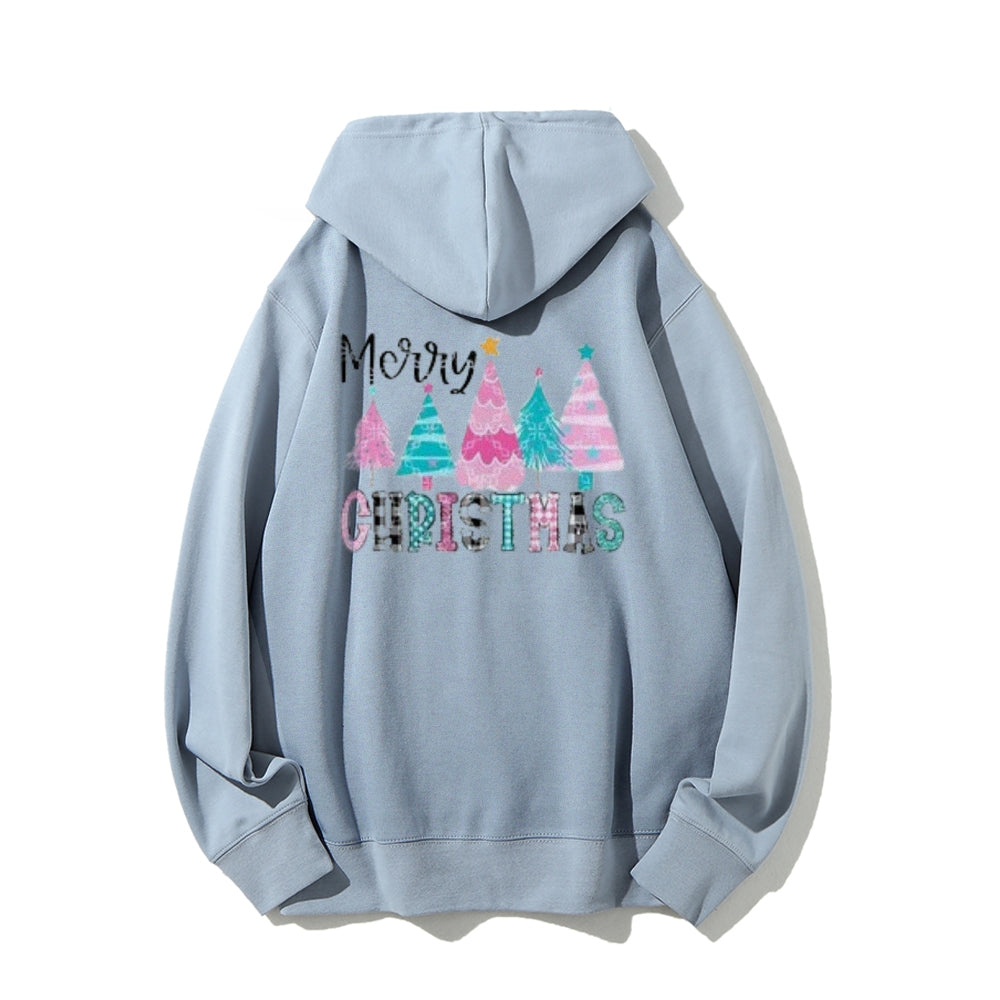 Merry Christmas Vibes Graphic Pullover With Kangaroo Pocket Hoodies