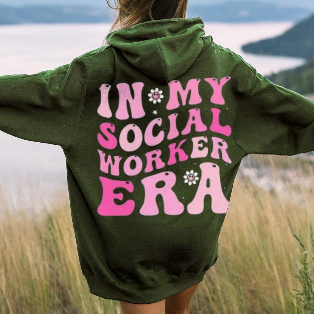 Women IN MY SOCIAL WORKER ERA Letter Graphic Hoodies