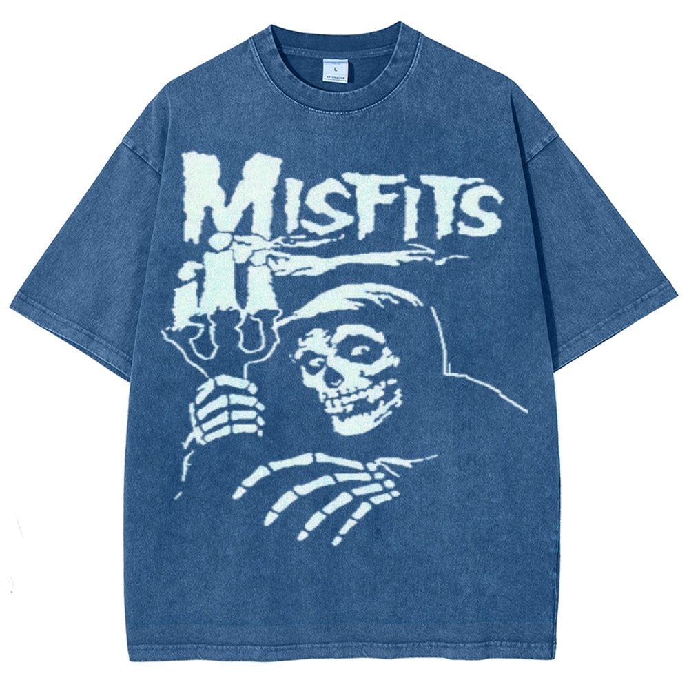 Unisex Vintage The Misfits Rock Band Print Short Sleeve Casual Graphic Washed T-shirt