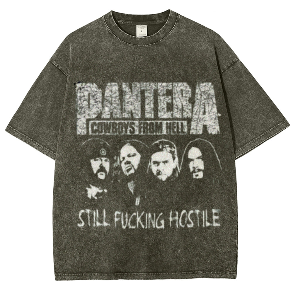 Unisex Vintage The Pantera Rock Band Print Short Sleeve Casual Graphic Washed T-shirt