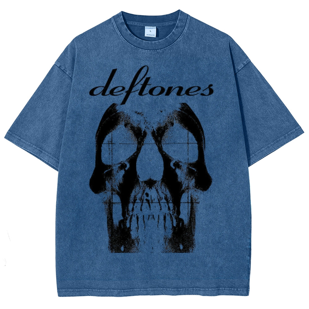 Unisex Vintage The Deftones Rock Band Print Short Sleeve Casual Graphic Washed T-shirt