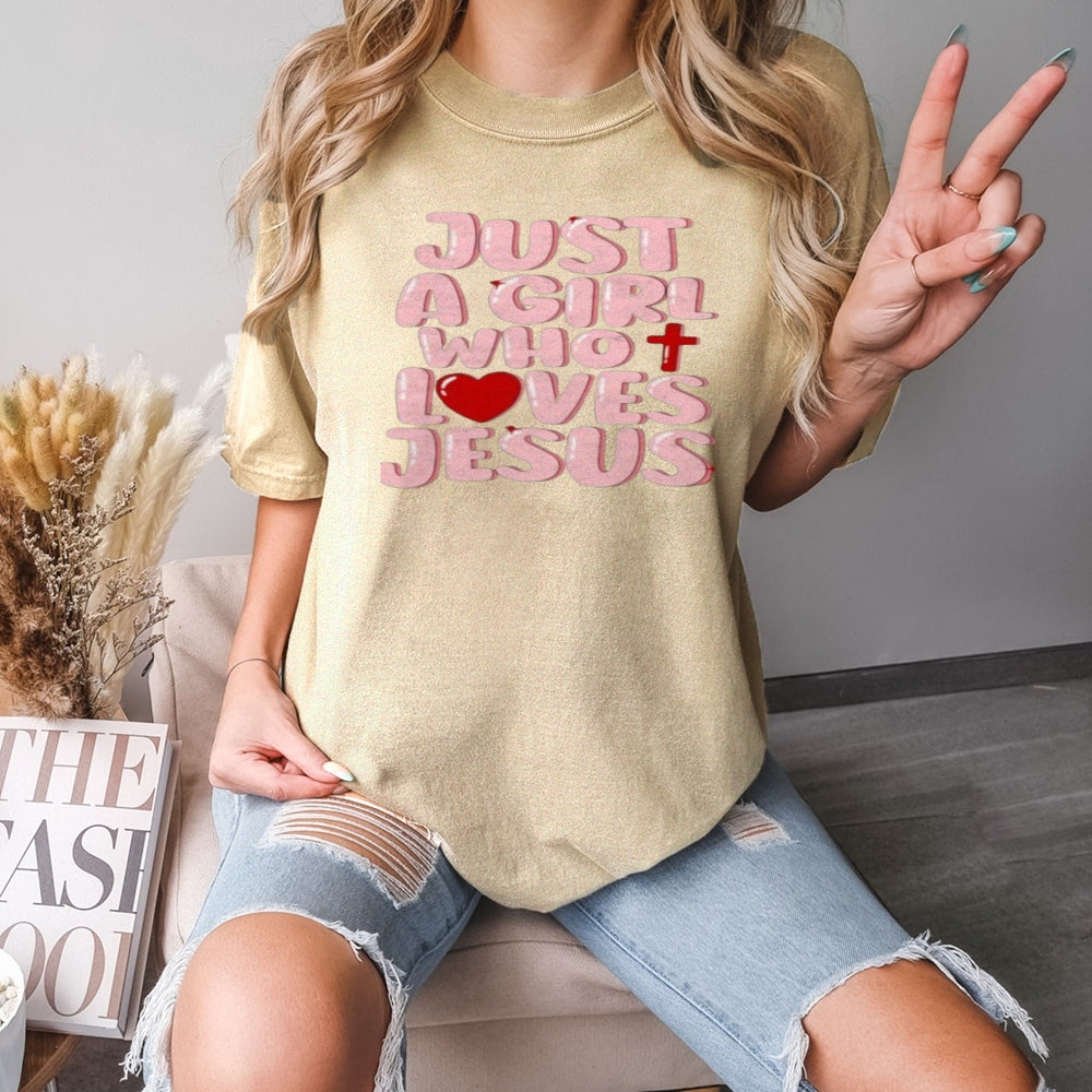 Women Just A Girl Who Loves Jesus Print Graphic T-shirt