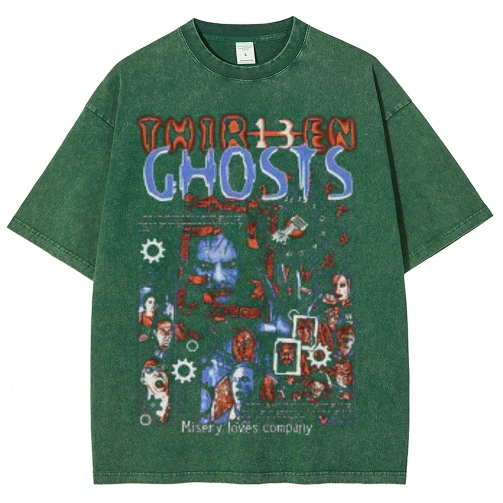 Unisex Vintage Thirteen Ghosts Horror Graphic Short Sleeve Washed T-shirt