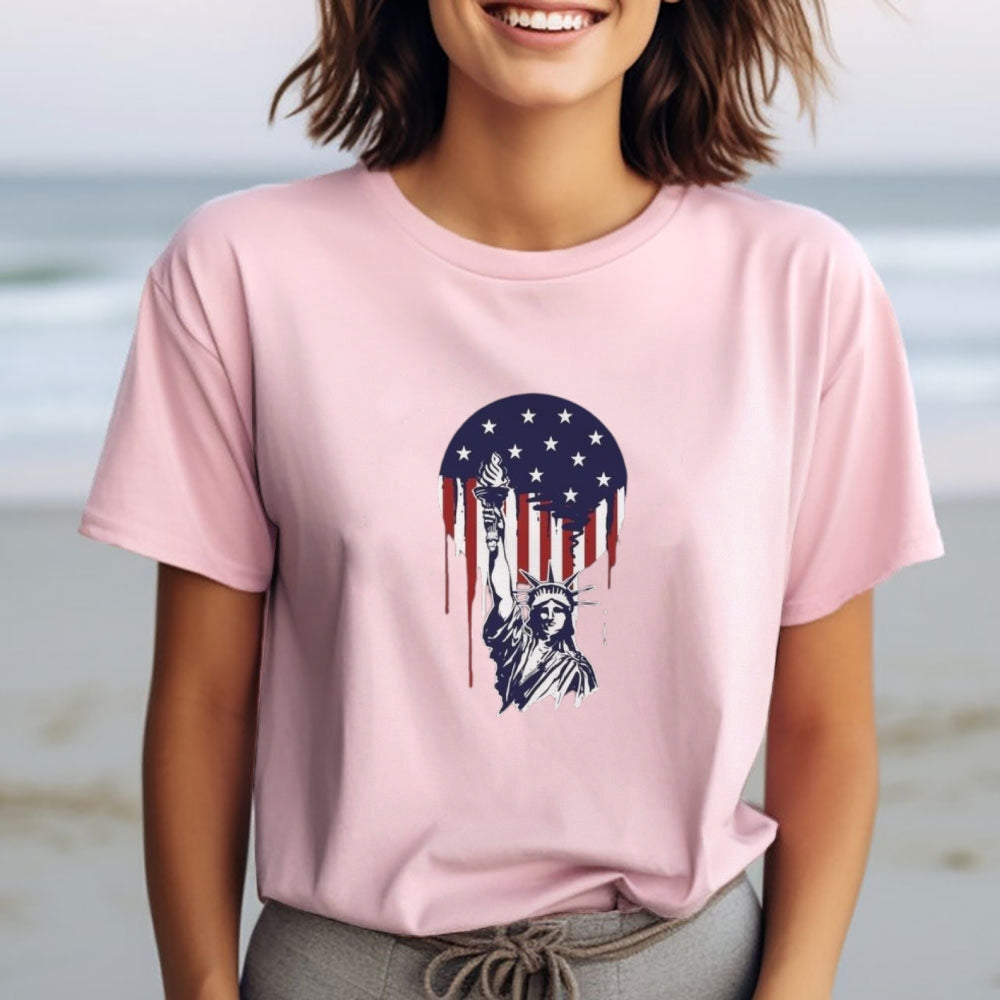 Women Independence Day Freedom Flag Print T-shirt