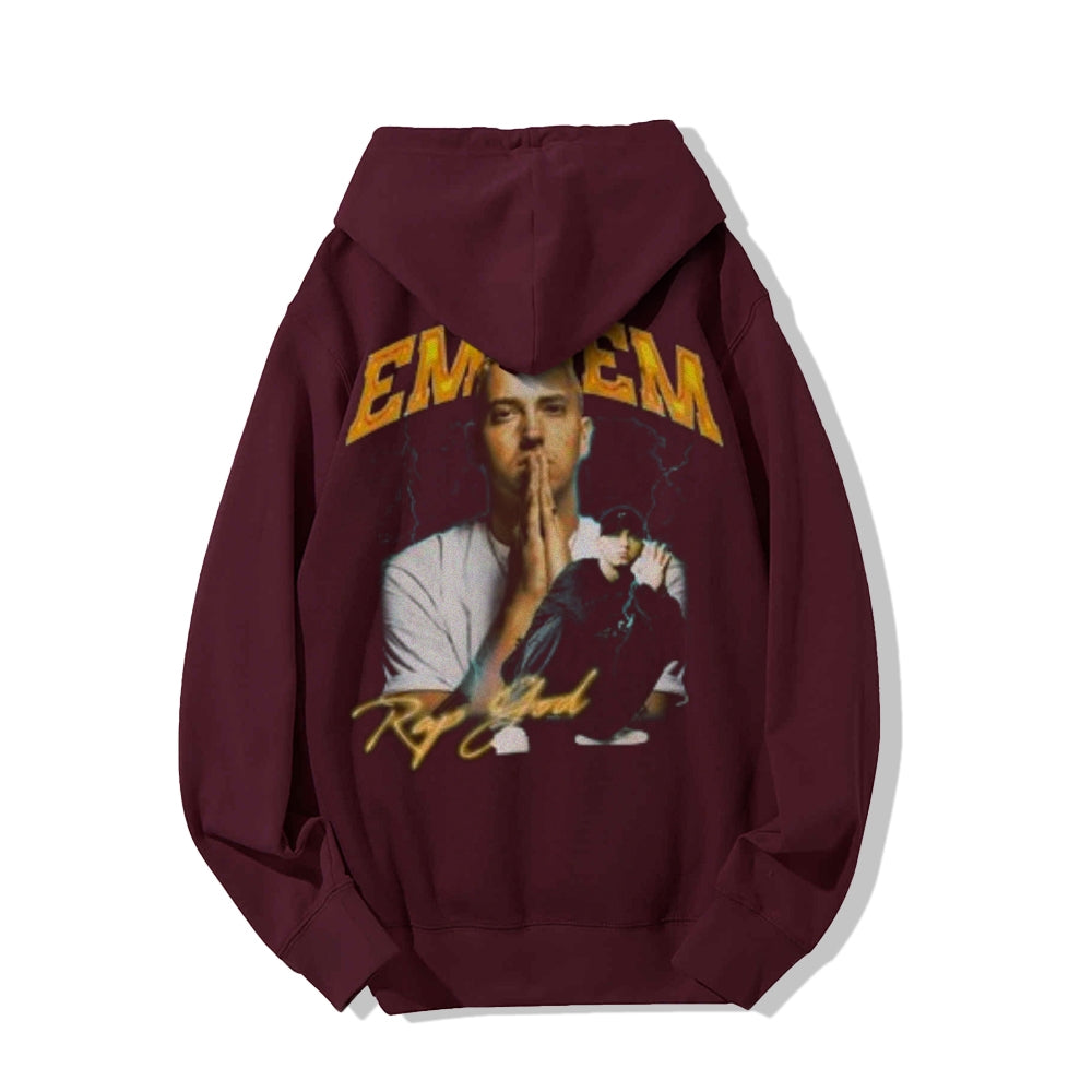 Mens Vintage Eminem Darkness Style Print Graphic Pullover With Kangaroo Pocket Hoodies