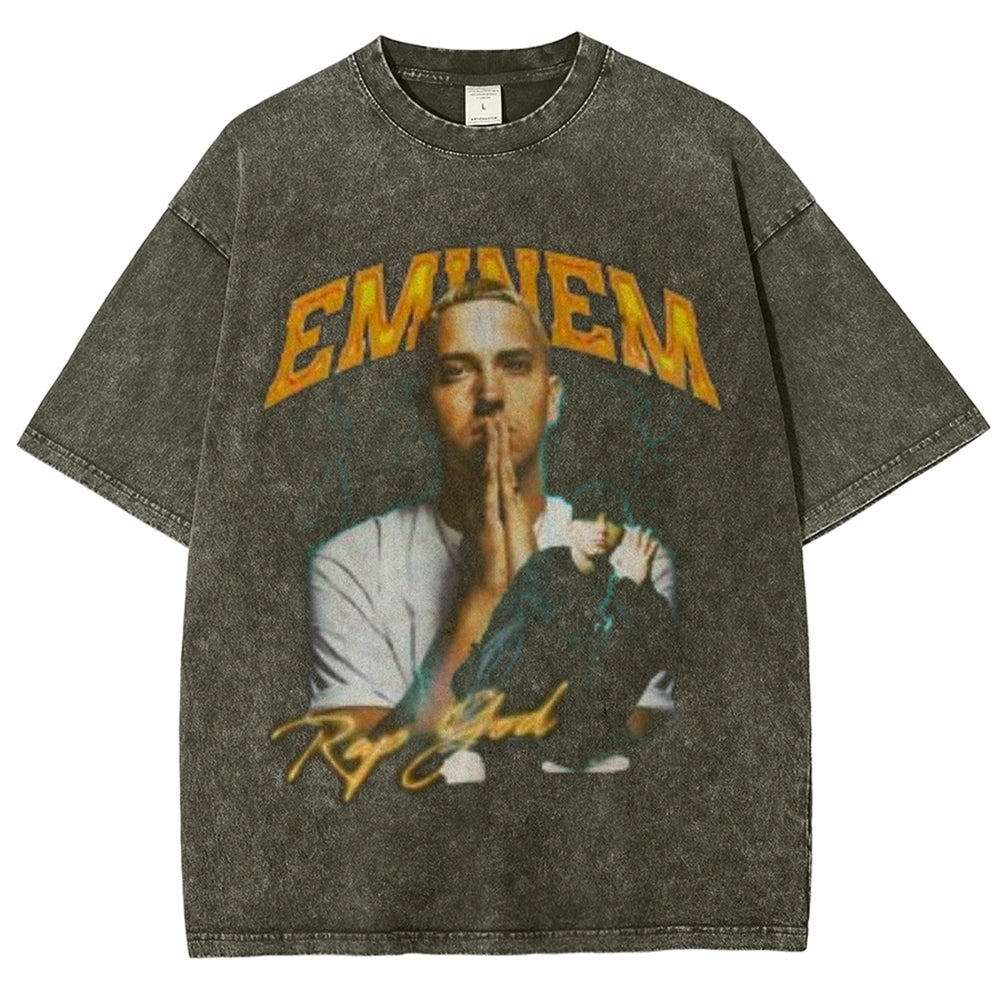 Unisex Vintage Eminem Darkness Style Graphic Short Sleeve Washed T-shirt