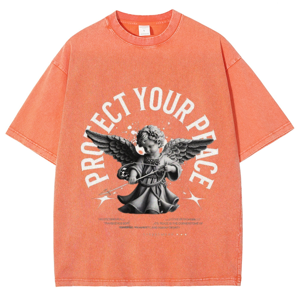 Women Vintage Protect Your Peace Angel Graphic T-shirt