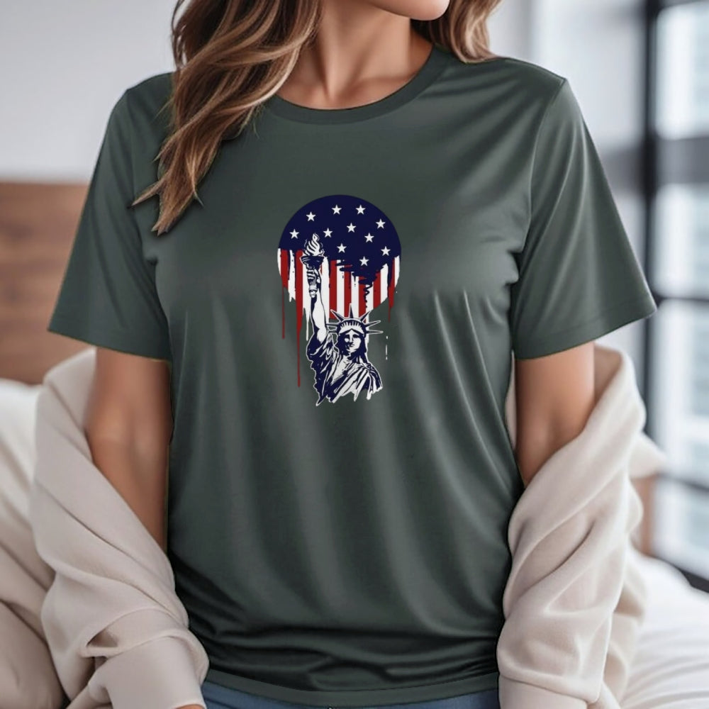 Women Independence Day Freedom Flag Print T-shirt