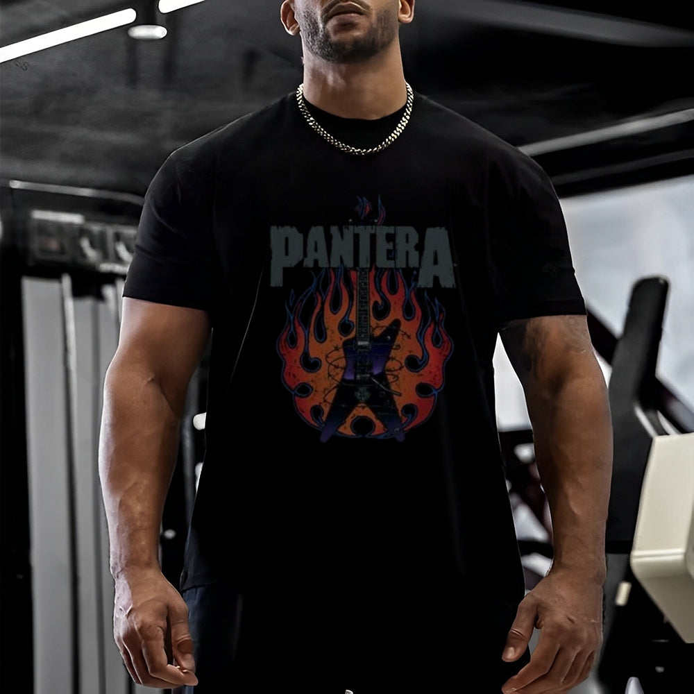 Mens Vintage The Pantera Rock Band Print Cotton Short Sleeve Casual Graphic T-shirt