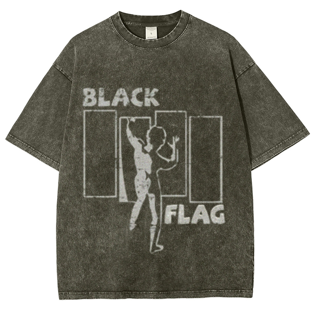 Unisex Vintage The Black Flag Rock Band Print Short Sleeve Casual Graphic Washed T-shirt