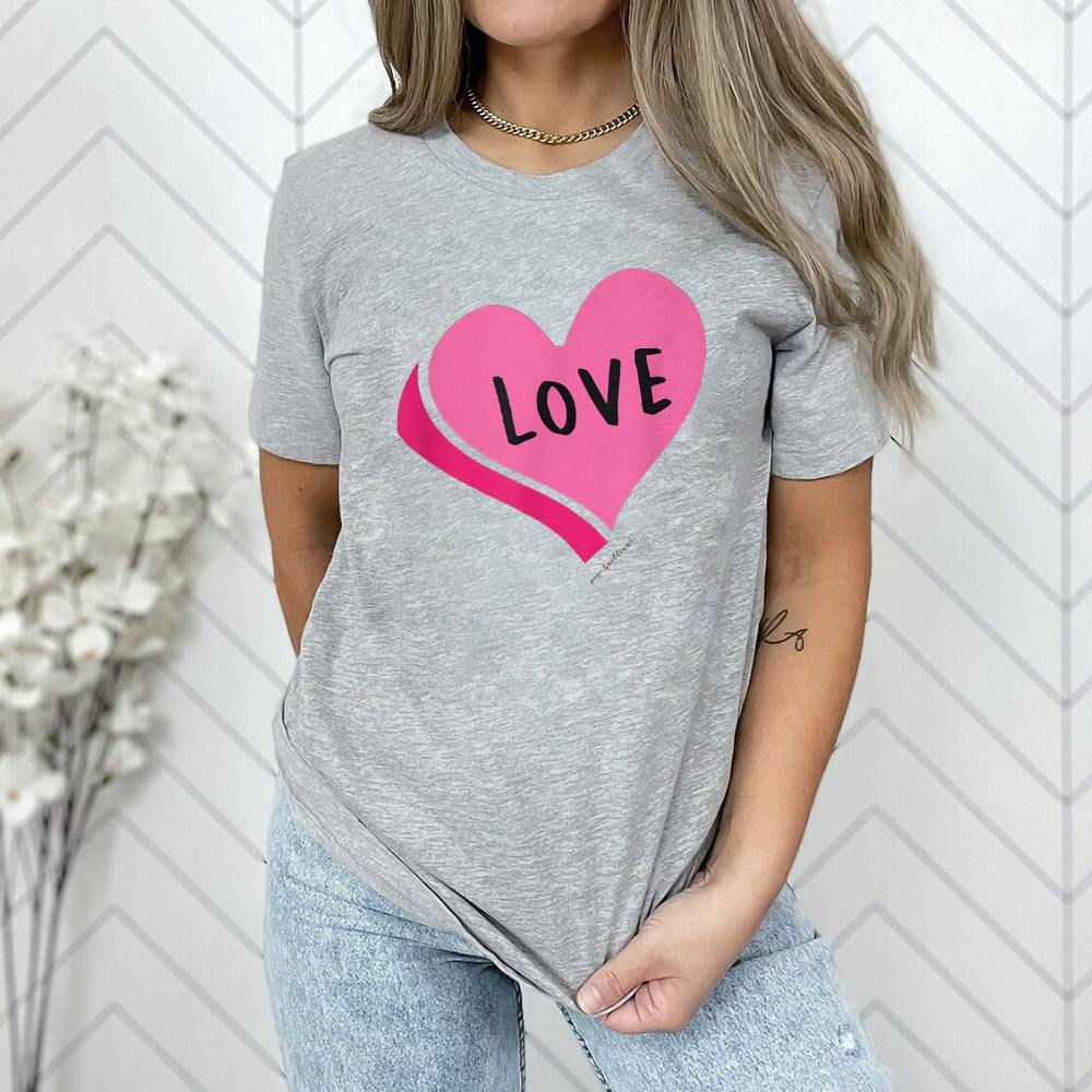 Women Valentine's Day Love Pink Heart Print Graphic T-shirt