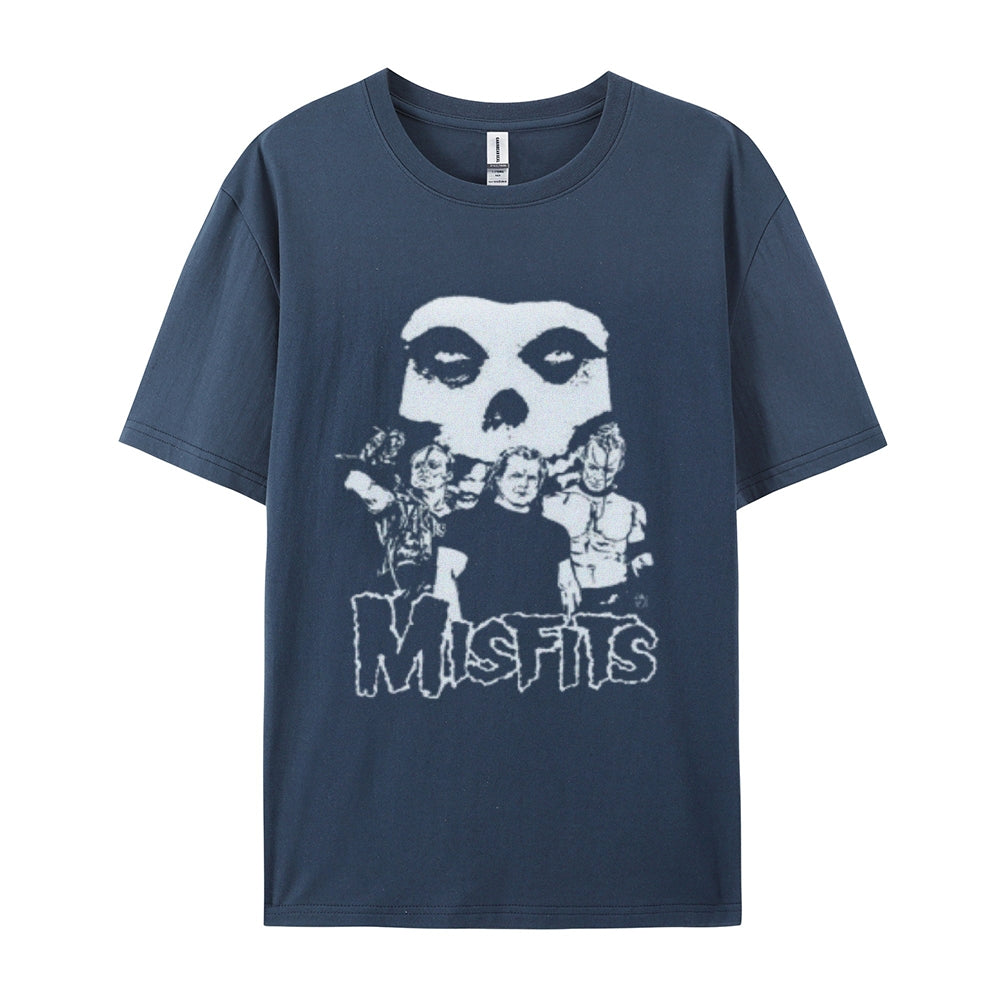 Mens Vintage The Misfits Rock Band Print Cotton Short Sleeve Casual Graphic T-shirt