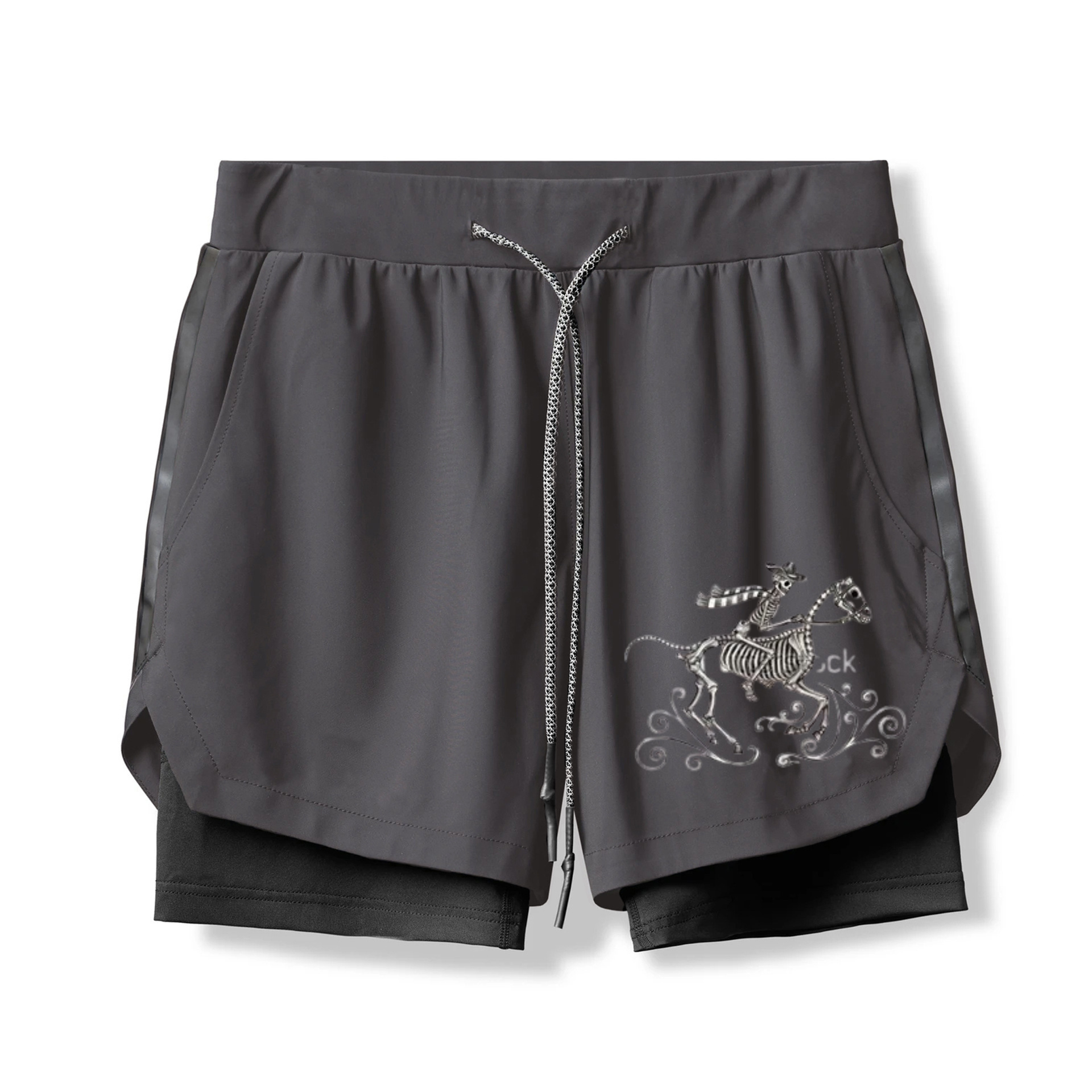 Art Skull Print 2 In 1 Gym Shorts for Men