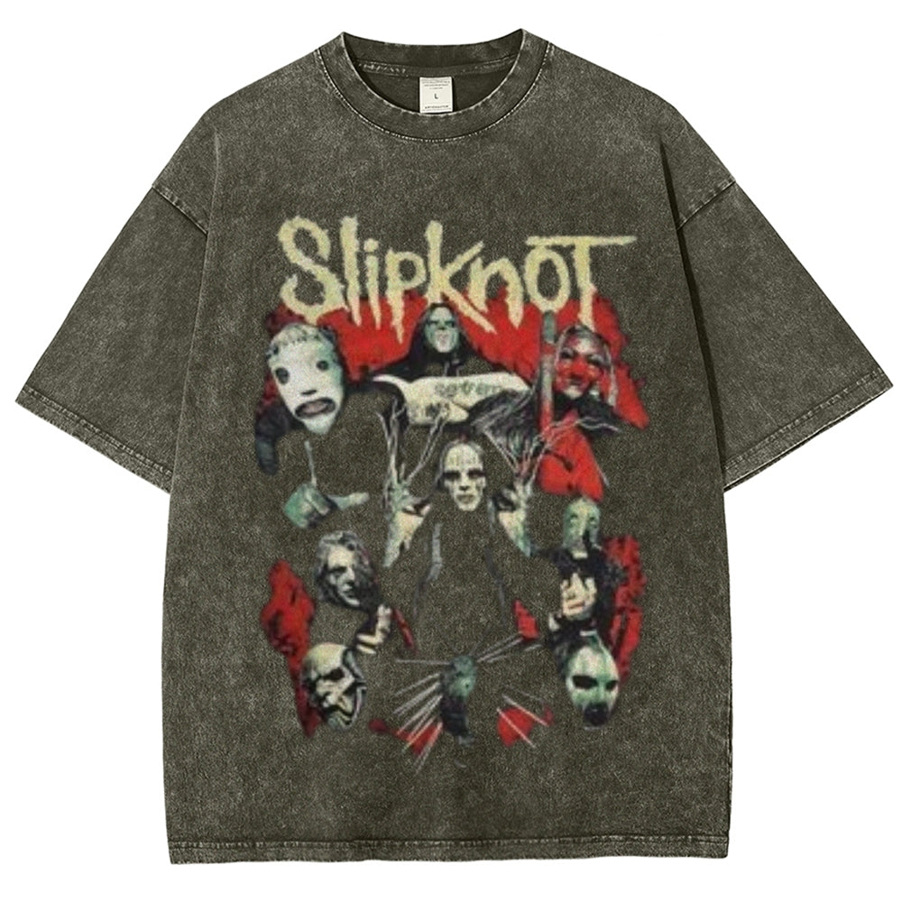 Unisex Vintage The Slipknot Rock Band Print Short Sleeve Casual Graphic Washed T-shirt