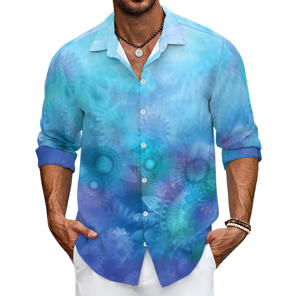 Mens Light Blue Ombre Long Sleeve Shirt