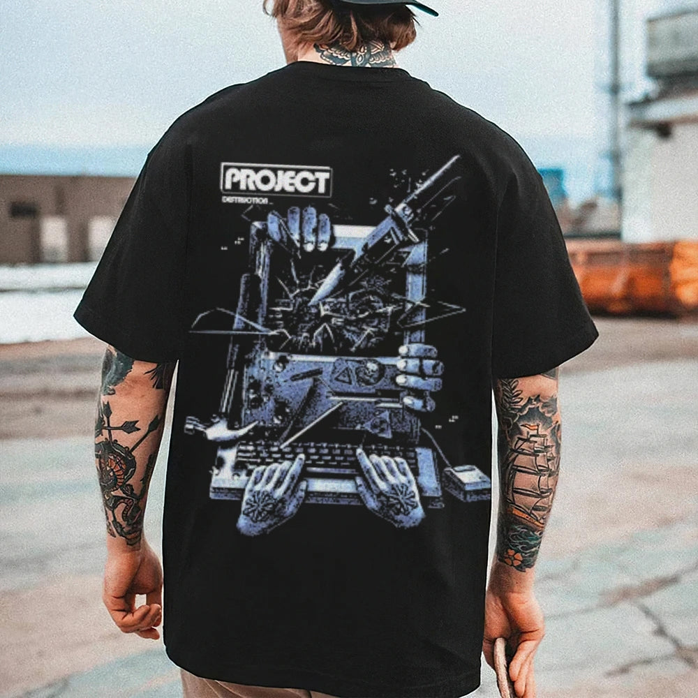 Mens Vintage Machine Project Darkness Style Print Graphic Tee