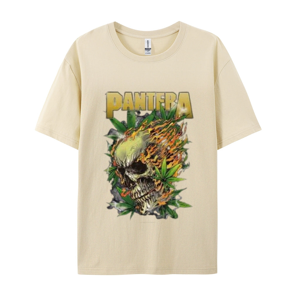 Mens Vintage The Pantera Rock Band Print Cotton Short Sleeve Casual Graphic T-shirt