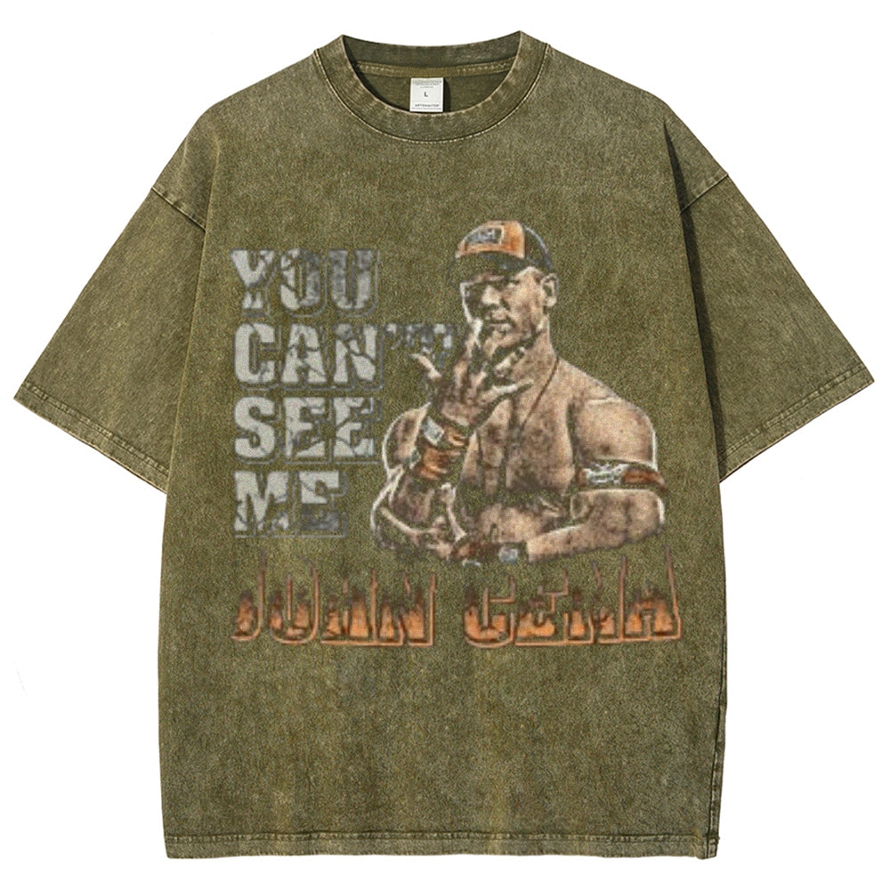 Unisex Vintage You Can't See Me Graphic Short Sleeve Washed T-shirt