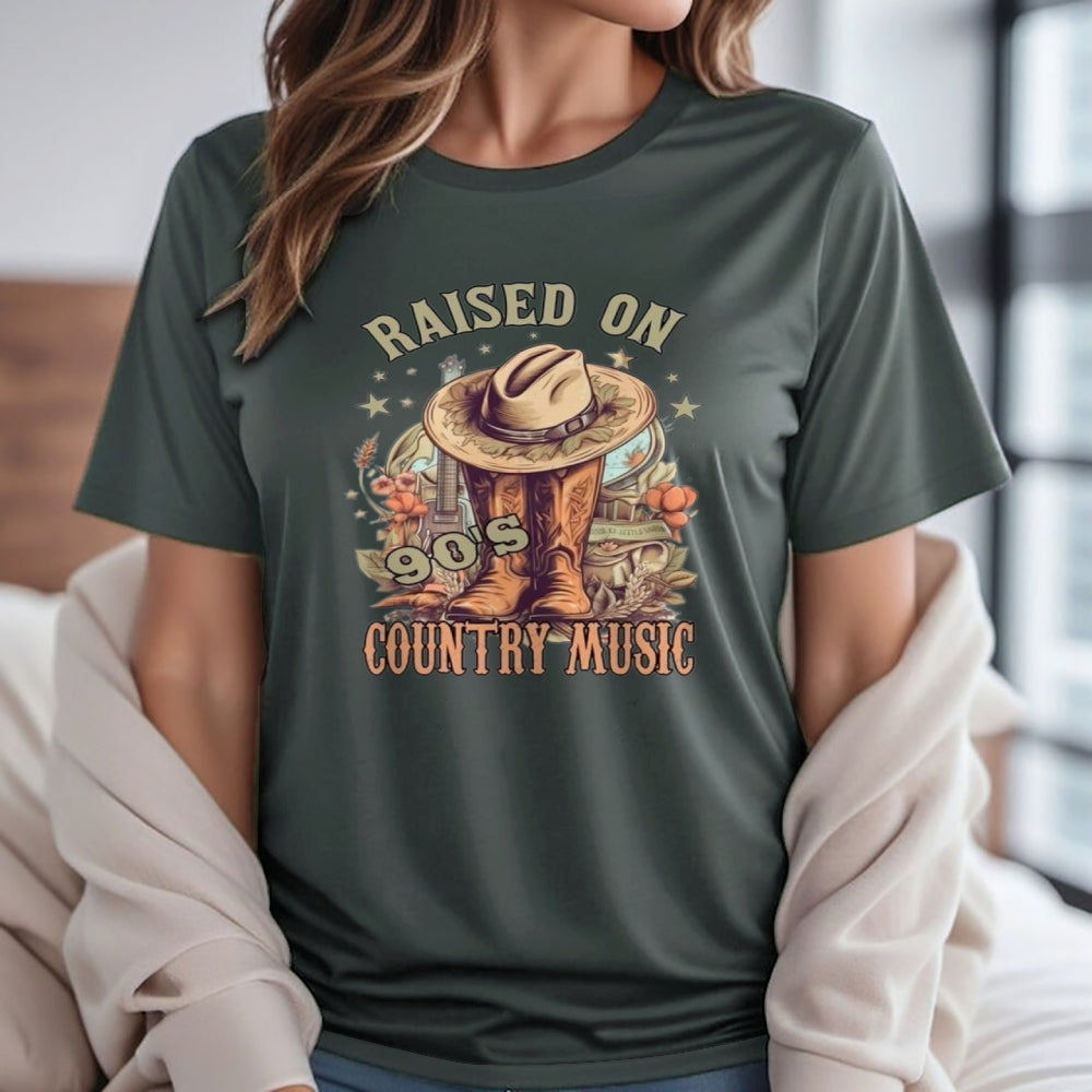 Women  Raised On Country Music Print Graphic T-shirt