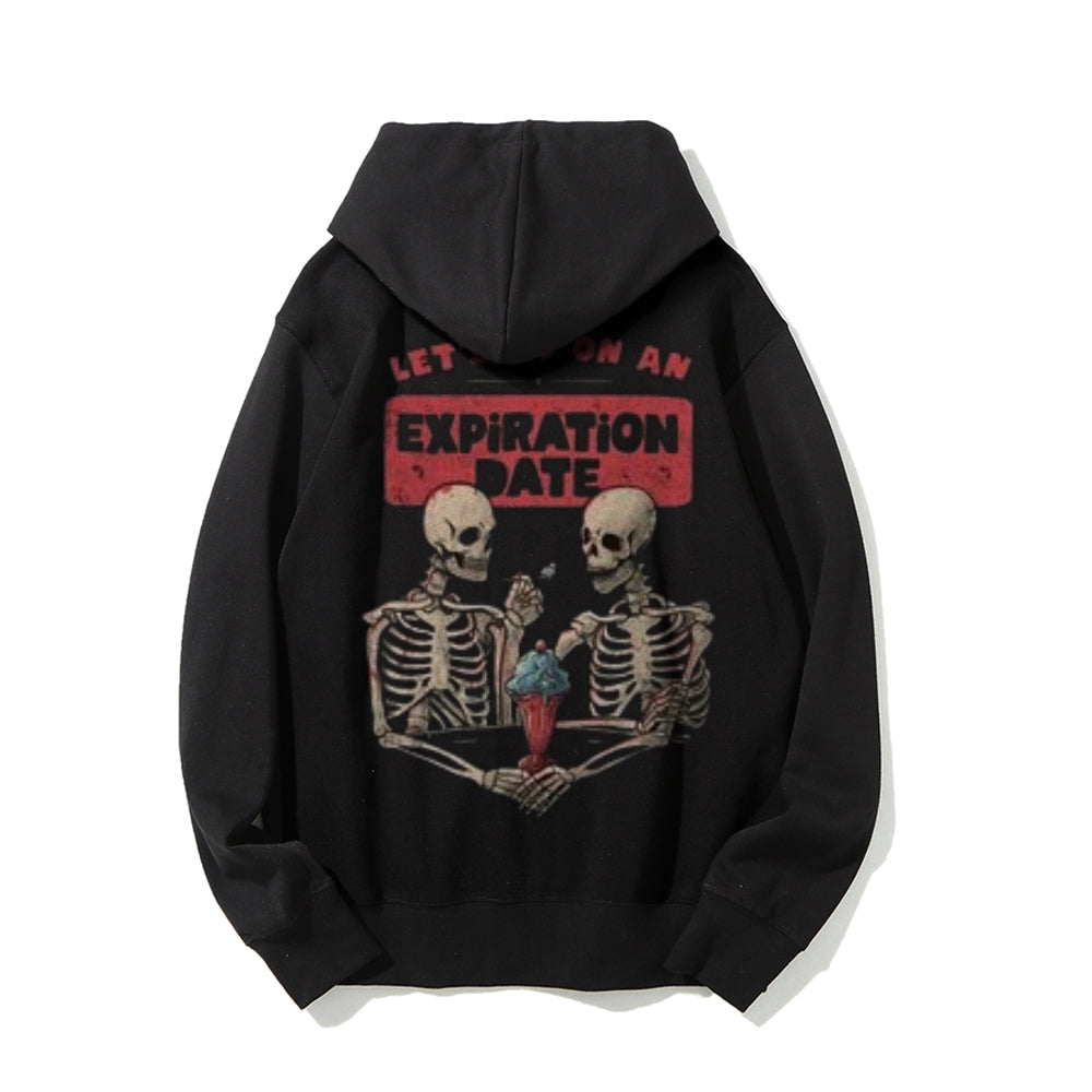 Mens LET'S GO ON AN EXPIRATION DATE Skull Graphic Pullover Hoodies