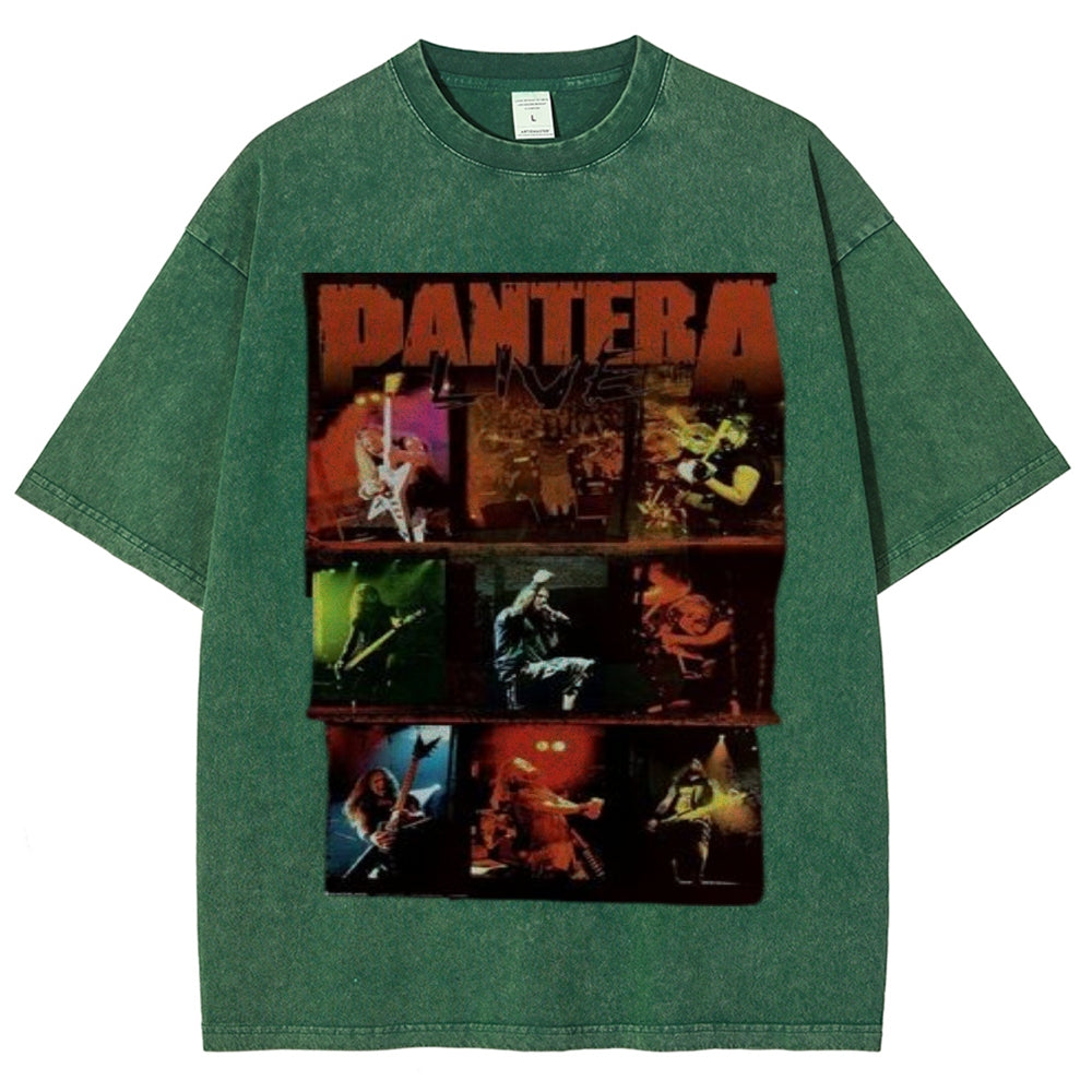 Unisex Vintage The Pantera Rock Band Print Short Sleeve Casual Graphic Washed T-shirt