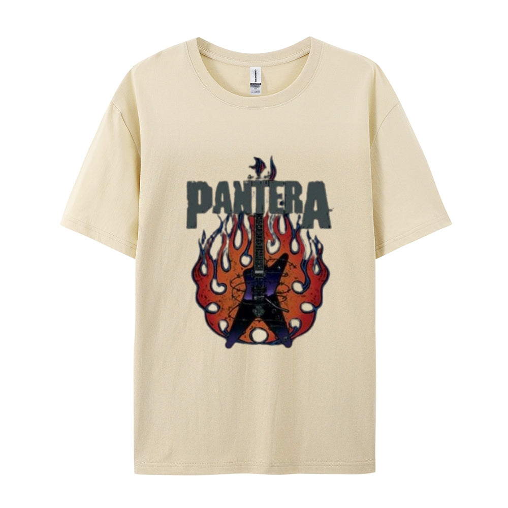 Mens Vintage The Pantera Rock Band Print Cotton Short Sleeve Casual Graphic T-shirt