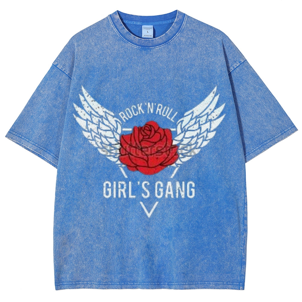 Women Washed Vintage Rock Rose Graphic Tee